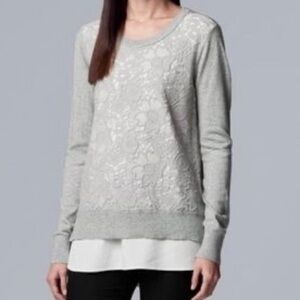 Simply Vera Vera Wang Gray Lace and Knit Sweater